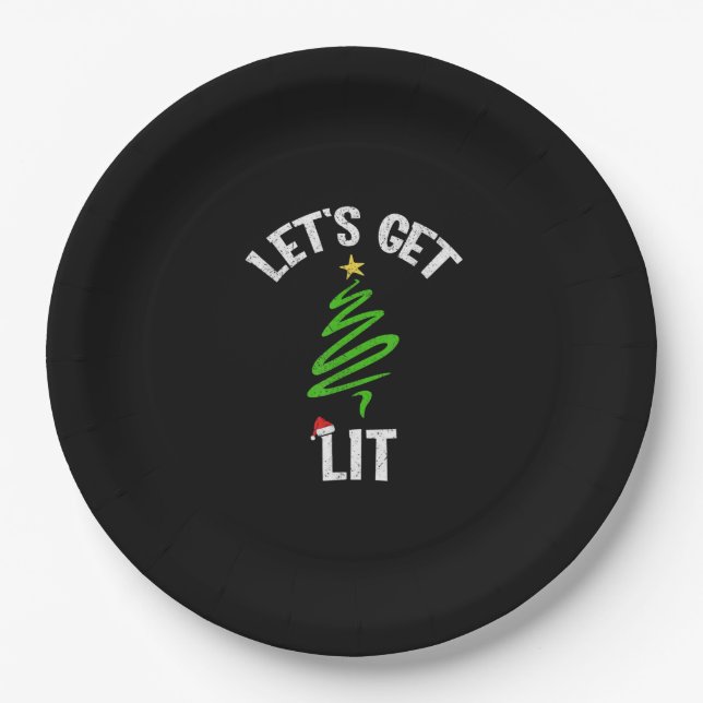 Let's Get Lit Drinking Funny Christmas Paper Plate (Front)