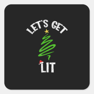 Let's Get Lit Drinking Funny Christmas Square Sticker
