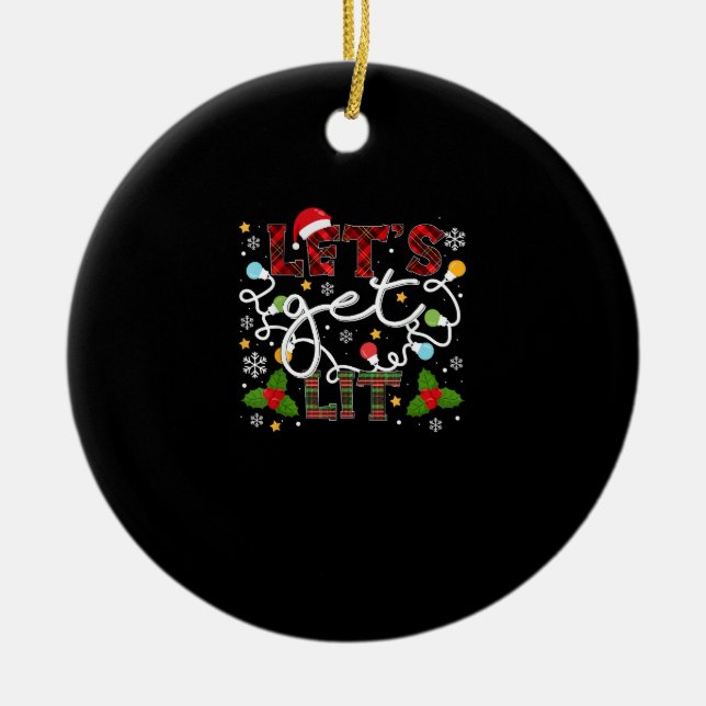Let's Get Lit Drinking Santa Christmas Lights Ceramic Tree Decoration (Front)