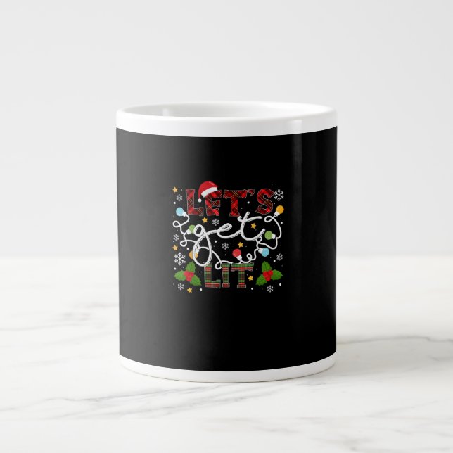 Let's Get Lit Drinking Santa Christmas Lights Large Coffee Mug (Front)