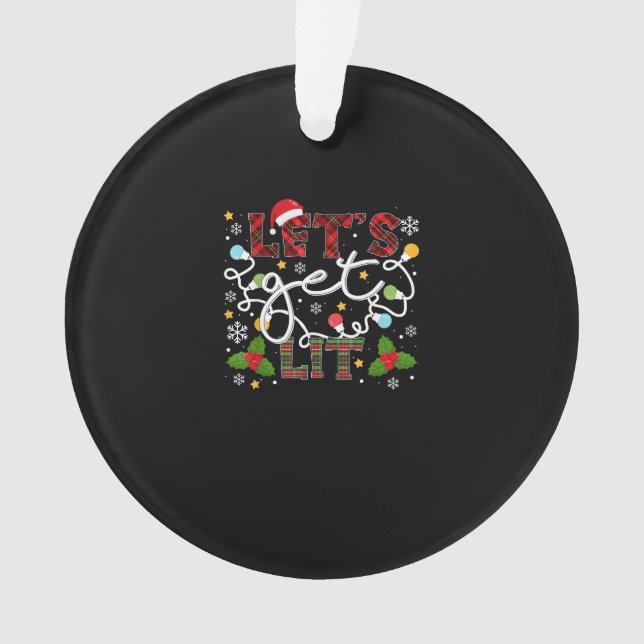 Let's Get Lit Drinking Santa Christmas Lights Ornament (Front)
