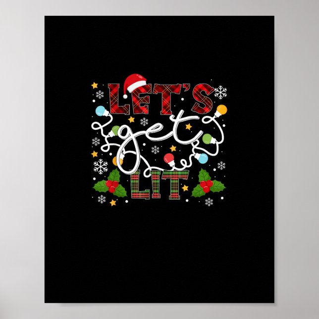 Let's Get Lit Drinking Santa Christmas Lights Poster (Front)