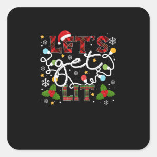 Let's Get Lit Drinking Santa Christmas Lights Square Sticker