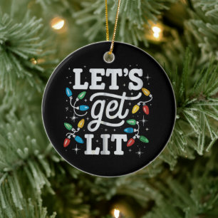 Let's Get Lit Drinking Santa Hat Christmas Lights  Ceramic Tree Decoration