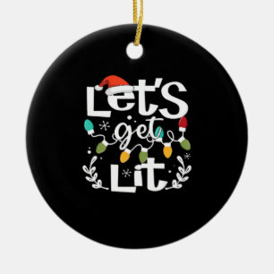 Let's Get Lit Drinking Santa Hat Christmas Lights  Ceramic Tree Decoration