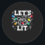 Let's Get Lit Drinking Santa Hat Christmas Lights  Classic Round Sticker<br><div class="desc">Let's Get Lit Drinking Santa Hat Christmas Lights Funny: Another playful drinking pun featuring Santa hats and lights. Perfect for holiday humour. Festive,  bold,  and funny.</div>