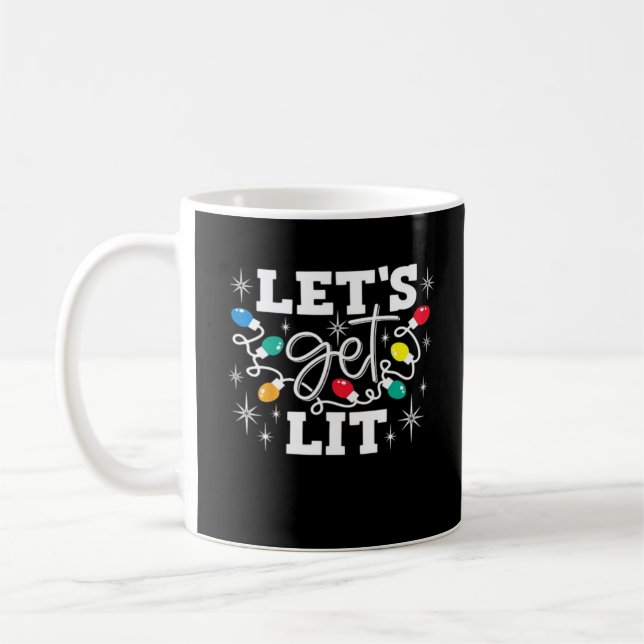 Let's Get Lit Drinking Santa Hat Christmas Lights  Coffee Mug (Left)