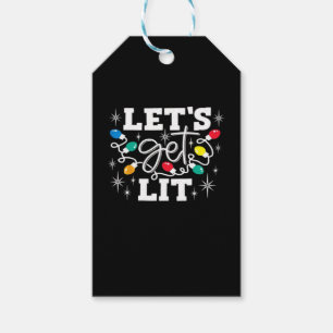 Let's Get Lit Drinking Santa Hat Christmas Lights Gift Tags