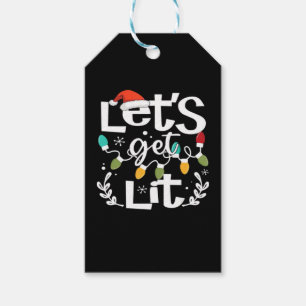 Let's Get Lit Drinking Santa Hat Christmas Lights Gift Tags
