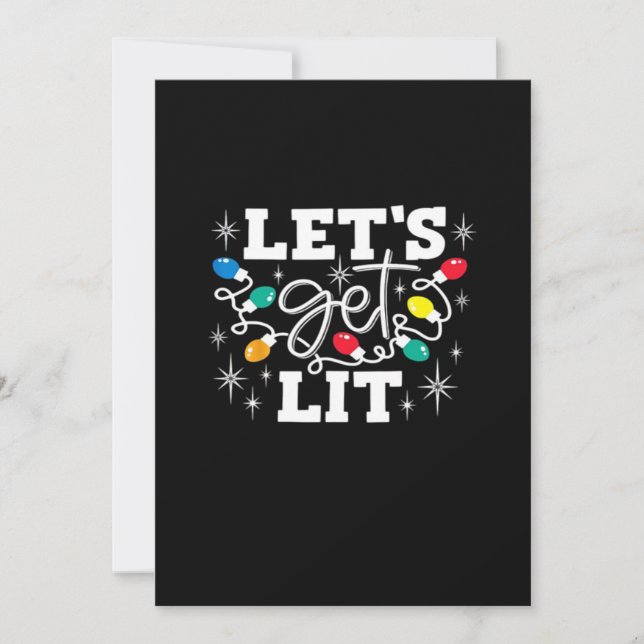 Let's Get Lit Drinking Santa Hat Christmas Lights  Holiday Card (Front)