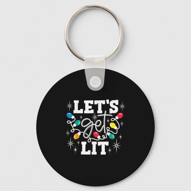 Let's Get Lit Drinking Santa Hat Christmas Lights  Key Ring (Front)