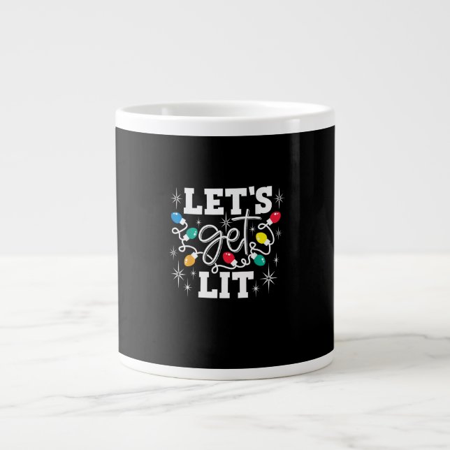 Let's Get Lit Drinking Santa Hat Christmas Lights  Large Coffee Mug (Front)