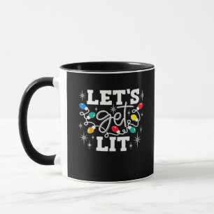Let's Get Lit Drinking Santa Hat Christmas Lights Mug