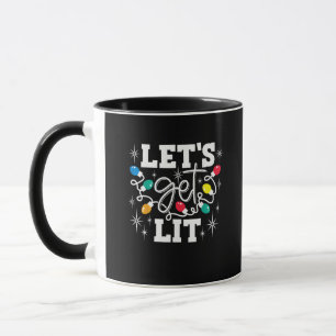 Let's Get Lit Drinking Santa Hat Christmas Lights Mug