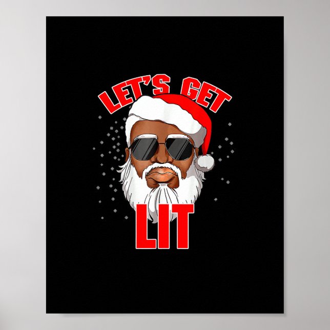 Let's Get Lit Drinking Santa Hat Christmas Lights  Poster (Front)