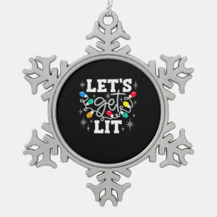 Let's Get Lit Drinking Santa Hat Christmas Lights Snowflake Pewter Christmas Ornament