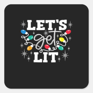 Let's Get Lit Drinking Santa Hat Christmas Lights Square Sticker