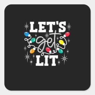 Let's Get Lit Drinking Santa Hat Christmas Lights Square Sticker