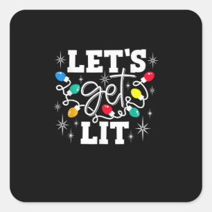 Let's Get Lit Drinking Santa Hat Christmas Lights Square Sticker