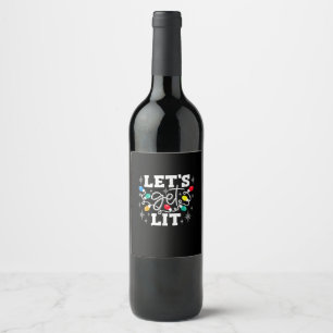 Let's Get Lit Drinking Santa Hat Christmas Lights  Wine Label