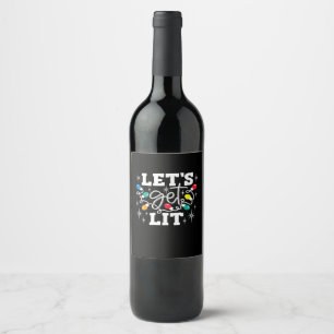 Let's Get Lit Drinking Santa Hat Christmas Lights  Wine Label