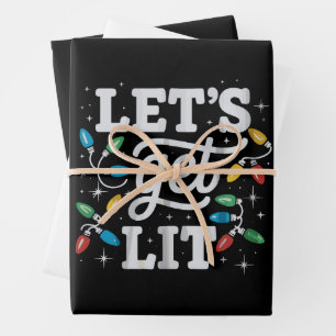 Let's Get Lit Drinking Santa Hat Christmas Lights Wrapping Paper Sheet