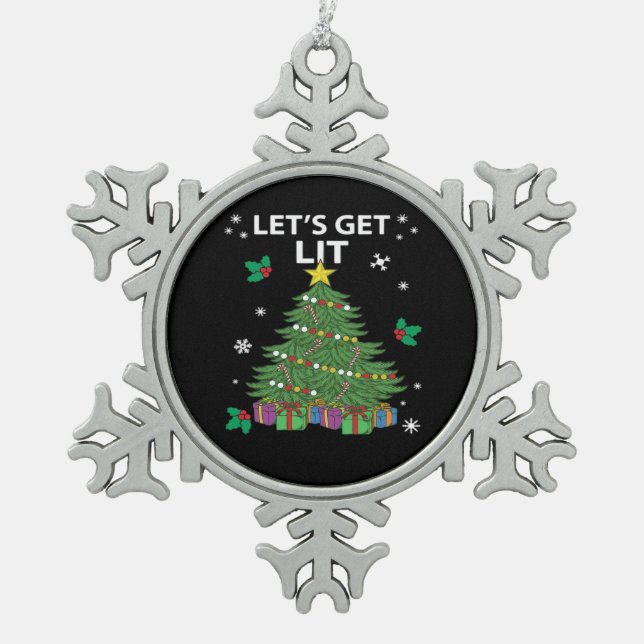 Let's Get Lit Essential Aesthetic Style Snowflake Pewter Christmas Ornament (Front)