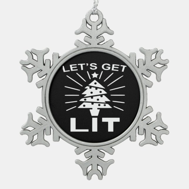 Let's Get Lit Essential Funny Classic Snowflake Pewter Christmas Ornament (Front)
