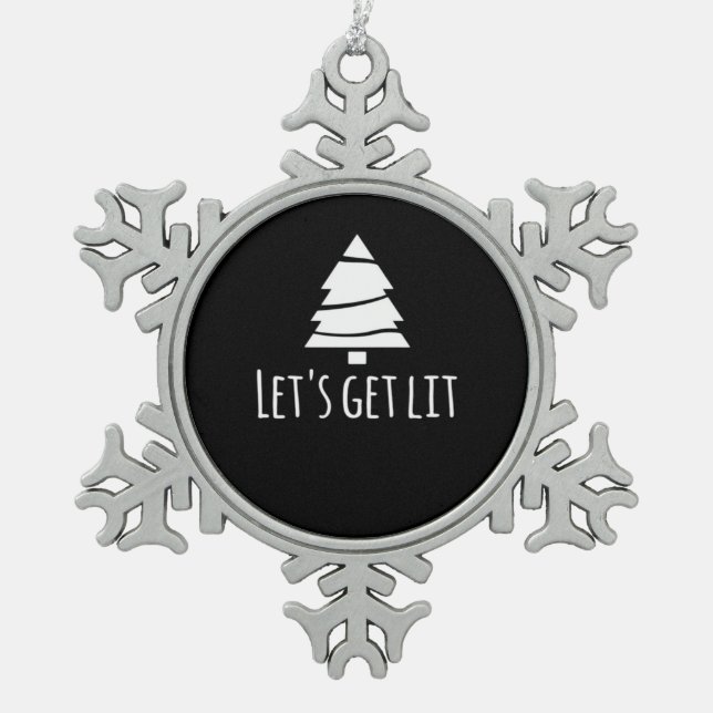 Let's Get Lit Essential Retro Style Snowflake Pewter Christmas Ornament (Front)