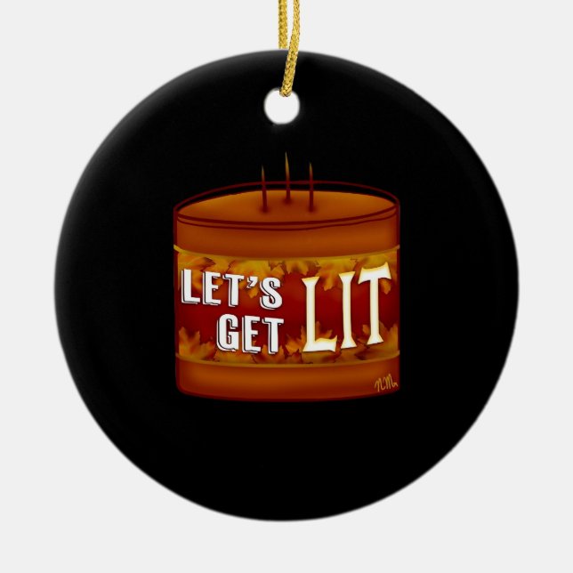 Let's Get Lit Fall Candle Classic Ceramic Tree Decoration (Front)