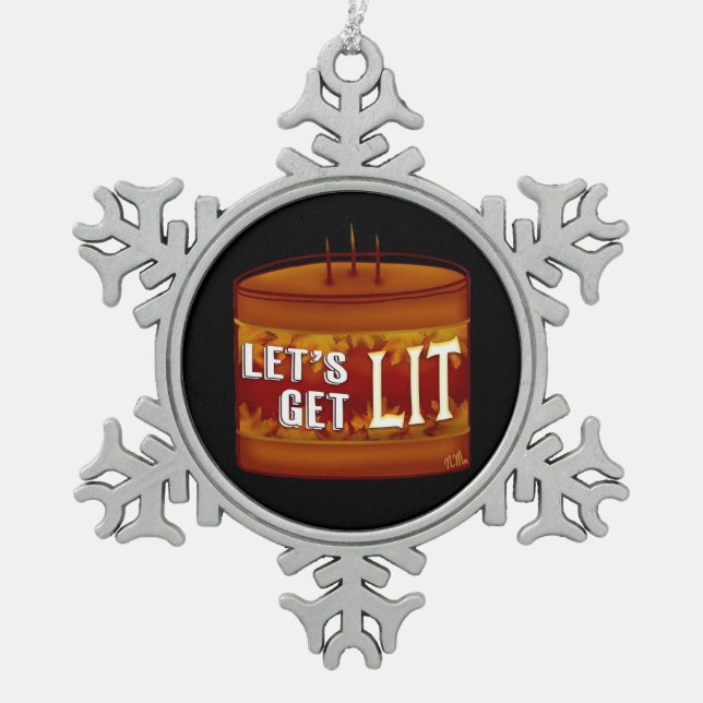 Let's Get Lit Fall Candle Classic Snowflake Pewter Christmas Ornament (Front)