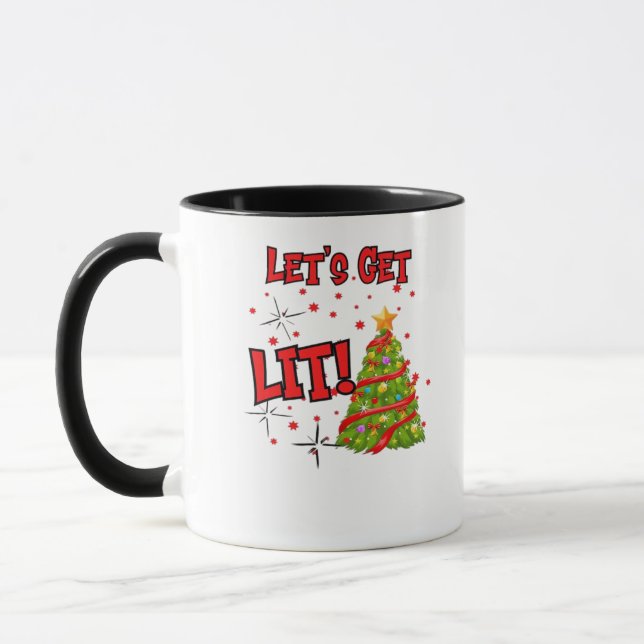 Let's Get Lit, Fun Idiom - Party Christmas  Mug (Left)