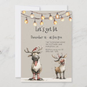 Let's Get Lit Fun Reindeer Holidays Party Invitation