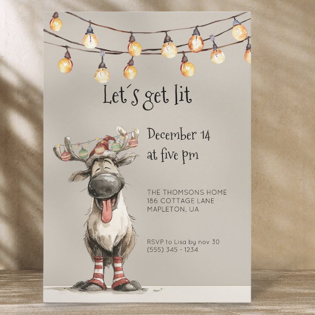 let's get lit fun reindeer holidays party  invitation (Creator Uploaded)
