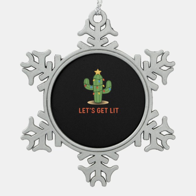 Let's Get Lit Funny Christmas Classic Snowflake Pewter Christmas Ornament (Front)
