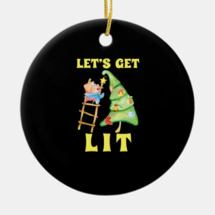 Let's Get Lit Funny Christmas Drinking Classic Ceramic Tree Decoration