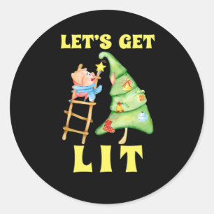 Let's Get Lit Funny Christmas Drinking Classic Classic Round Sticker