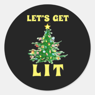 Let's Get Lit Funny Christmas Drinking Classic Classic Round Sticker