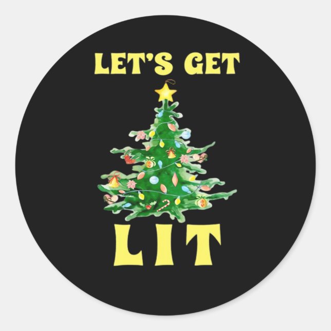 Let's Get Lit Funny Christmas Drinking Classic Classic Round Sticker (Front)