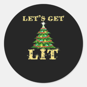 Let's Get Lit Funny Christmas Drinking Classic Classic Round Sticker