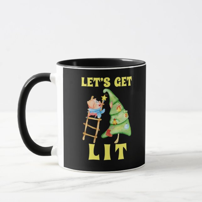 Let's Get Lit Funny Christmas Drinking Classic Mug (Left)