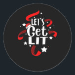 Let's Get Lit Funny Christmas Drinking  Classic Round Sticker<br><div class="desc">Let's Get Lit Funny Christmas Drinking: A simple drinking pun design perfect for festive humour. Great for family or office parties. Bold,  witty,  and fun.</div>