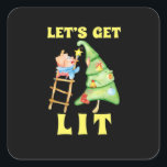 Let's Get Lit Funny Christmas Drinking Classic Square Sticker<br><div class="desc">Let's Get Lit Funny Christmas Drinking Classic: Another classic variation of the Christmas drinking pun. Perfect for humour fans. Festive,  bold,  and playful.</div>