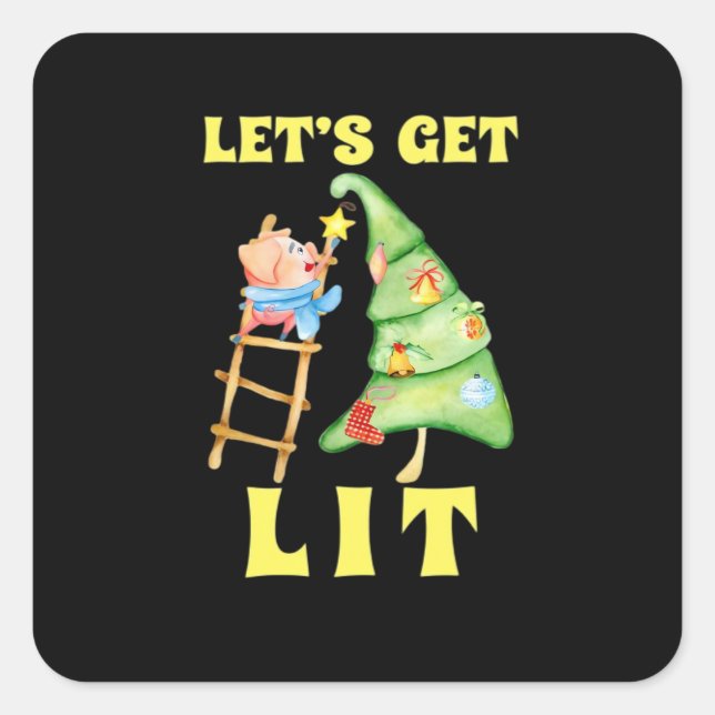 Let's Get Lit Funny Christmas Drinking Classic Square Sticker (Front)
