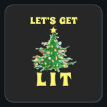 Let's Get Lit Funny Christmas Drinking Classic Square Sticker<br><div class="desc">Let's Get Lit Funny Christmas Drinking Classic: A timeless holiday pun celebrating Christmas drinks. Perfect for seasonal outfits. Fun,  witty,  and bold.</div>