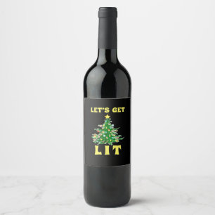 Let's Get Lit Funny Christmas Drinking Classic Wine Label