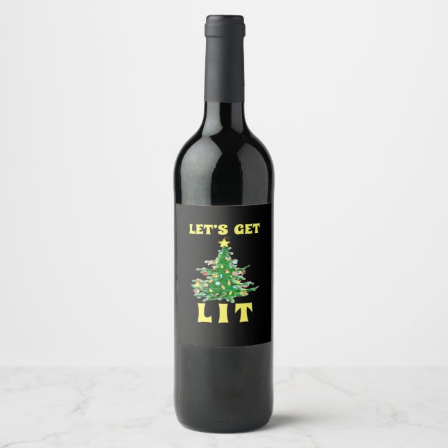Let's Get Lit Funny Christmas Drinking Classic Wine Label (Front)