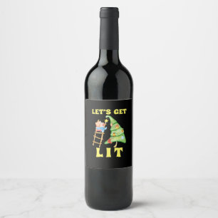 Let's Get Lit Funny Christmas Drinking Classic Wine Label