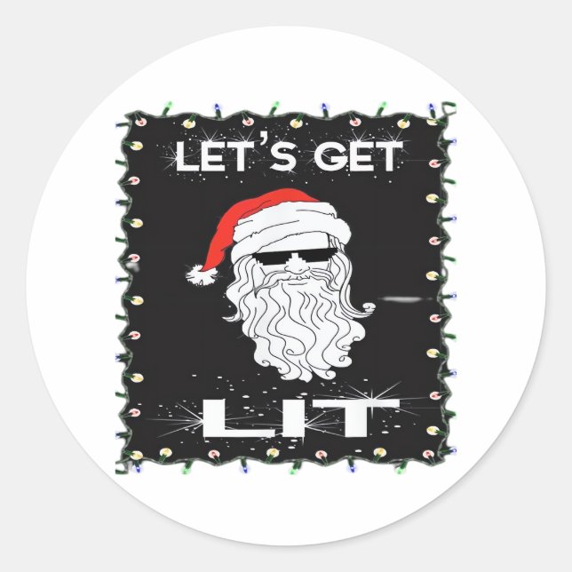 Let's Get Lit Funny Christmas Drinking Essential Classic Round Sticker (Front)