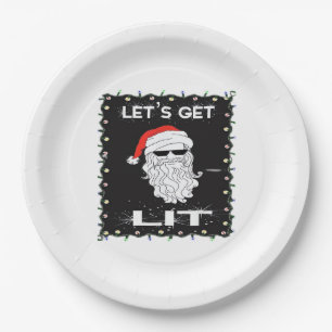Let's Get Lit Funny Christmas Drinking Essential Paper Plate